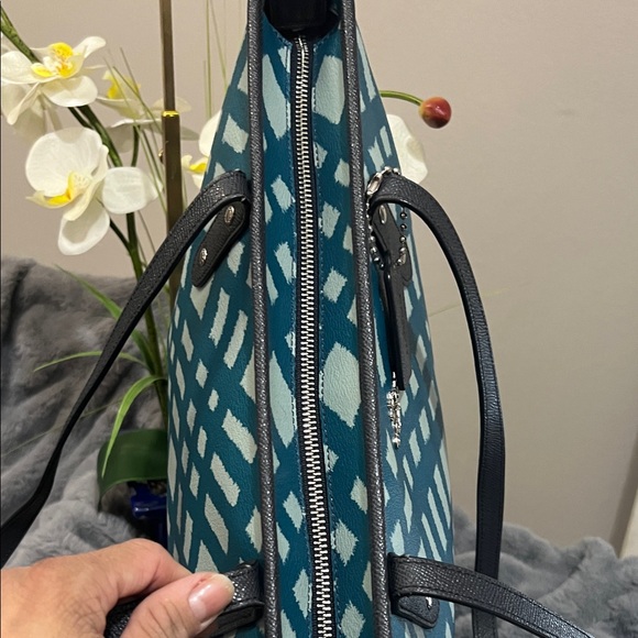 Coach Wild Plaid Teal City Zip Bag EUC retail $295 - Picture 7 of 9
